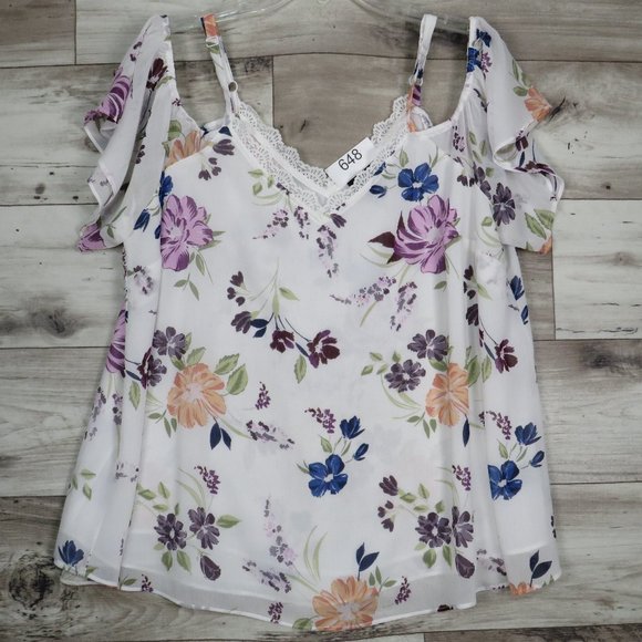 Torrid* Women's Cold‎ Shoulder Short Sleeve Curved Hem Pullover Blouse~ Size 1 - Picture 5 of 13